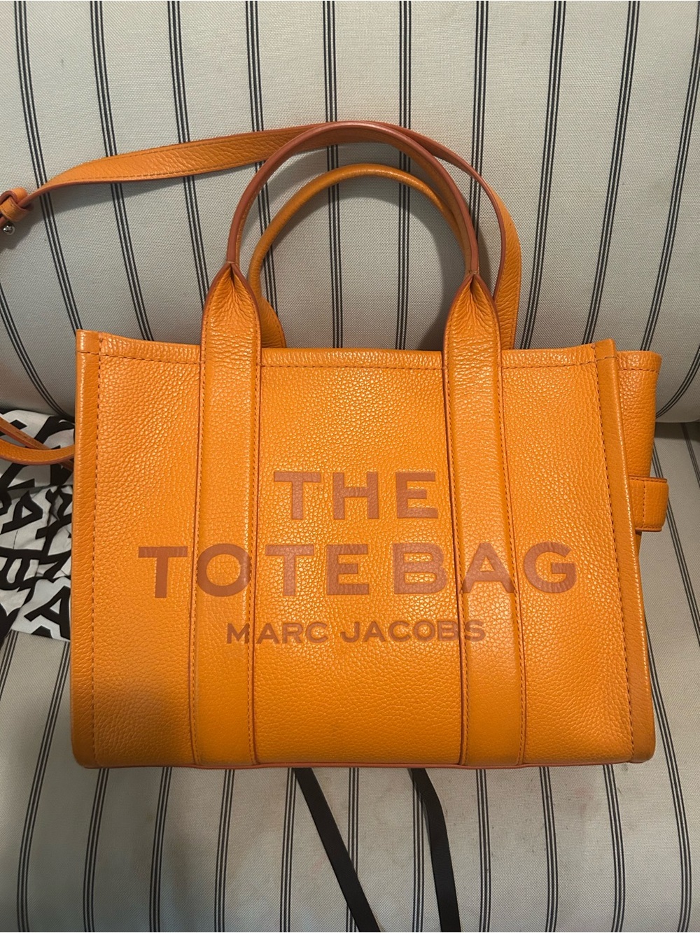 Marc Jacobs Orange Pebbled Leather Tote with Logo